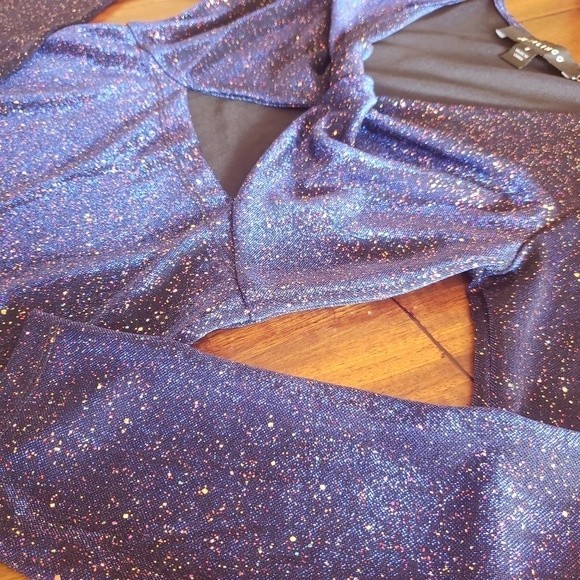 Moody Maximalist Sparkly Night Sky Blouse cut out twist front Long Sleeve Top - Picture 5 of 7